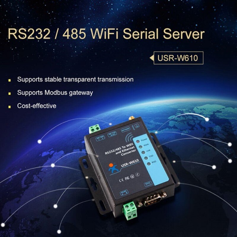 USR-W610 SSL, HTTPS Serial RS232 RS485 to RJ45 Ethernet WiFi Converter Wireless Server Converter Built in Web Server