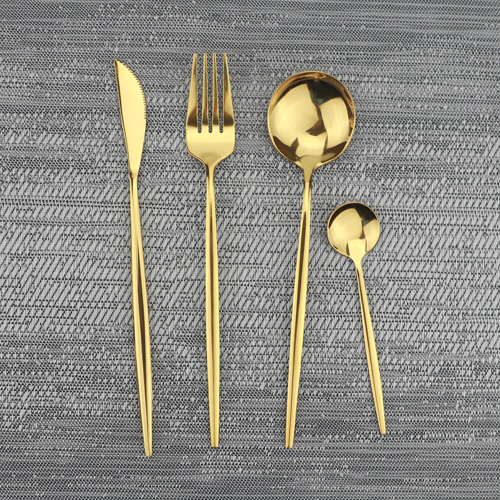 Rosa guld bestik sæt køkken service sæt regnbue bestik sæt 304 rustfrit stål spisestel sæt kniv gaffel ske sølvtøj: 1 sæt 4 stk / Guld