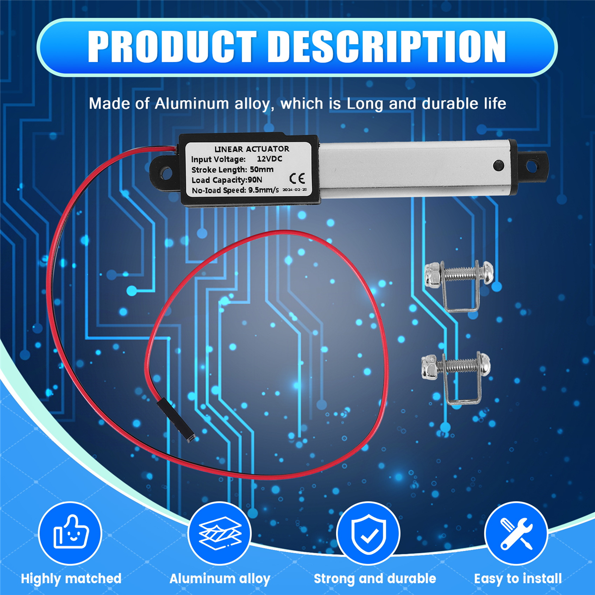 Micro-Linear Actuator, 2 Inch Stroke, 90N/20.3Lb, Speed 9.5mm/S Electric Waterproof Actuator Motor Linear Actuator 12V