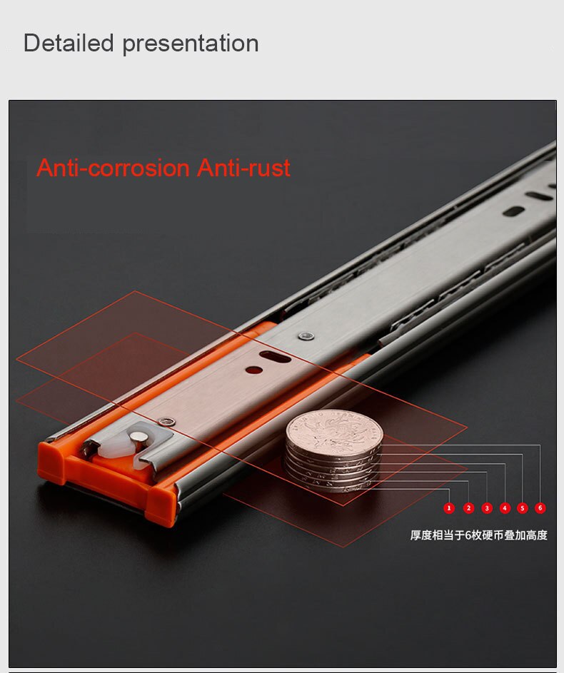 2PCS6" - 20" Stainless Steel Drawer Slides Soft Close Drawer Track Rail Sliding Three-Section Cabinet Slides Furniture Hardware