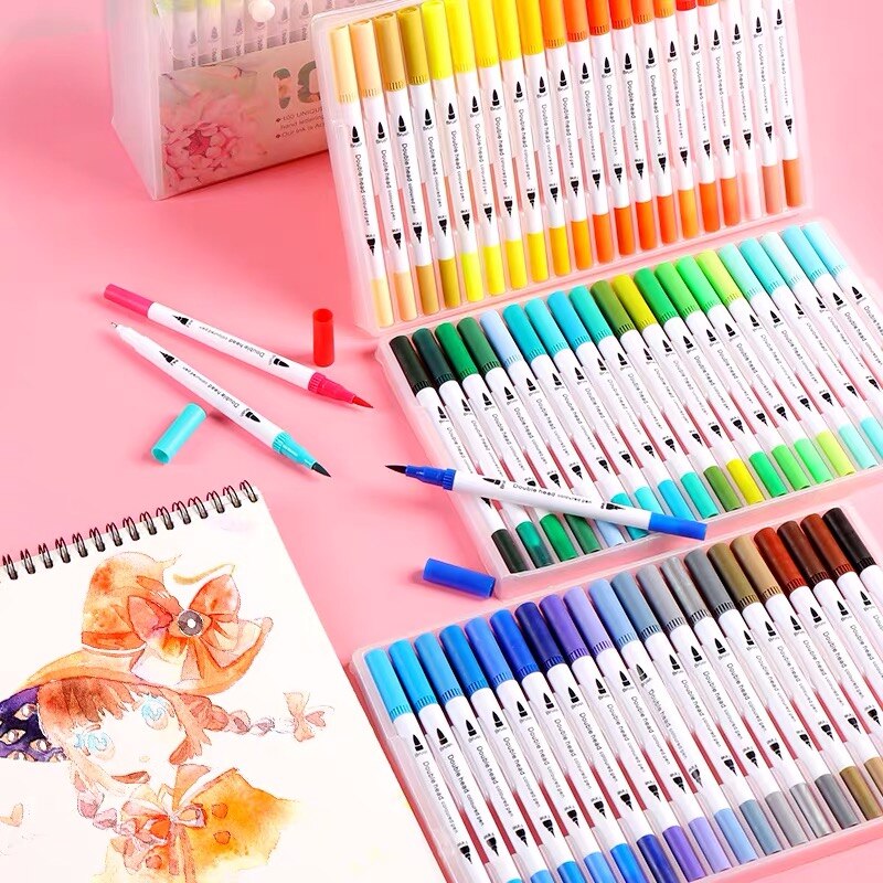 100 Kleur Zachte Hoofd Aquarel Pen Kinderen Basisschool Met 24 Kleur 36 Kleur Dubbele Hoofd Wasbare Aquarel Pen Art suppli