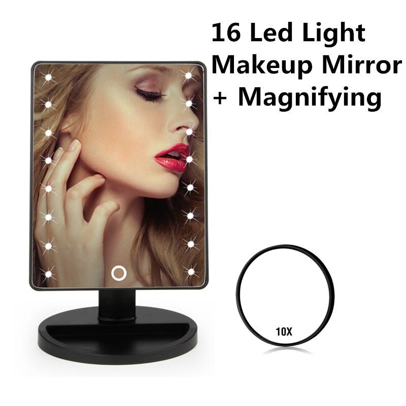 LED Touch Screen Makeup Mirror Vanity Mirror With 16/22 LED Lights Health Beauty Adjustable Countertop 180 Rotating: 16 LED Set B