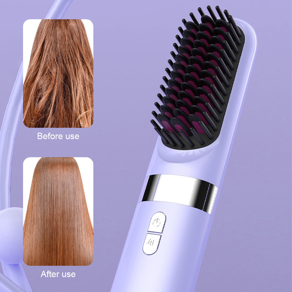 Plancha de pelo inalámbrica, peine , calefacción de cerámica, cepillo eléctrico , peinado suave, plancha, peine para el cuidado del cabello de iones negativos