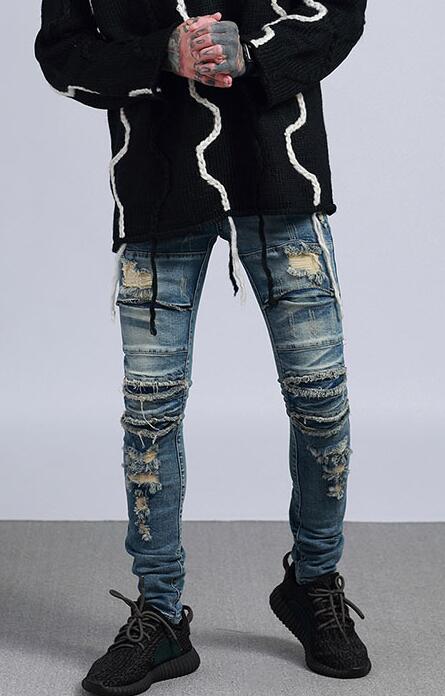 Męskie jeansy dla motocyklistów dżinsy plisowane motocyklowe rowerzysta spodnie dżinsowe męskie szczupły elastyczne żółte spodnie punk dżinsowa plus rozmiar 28 ~ 42