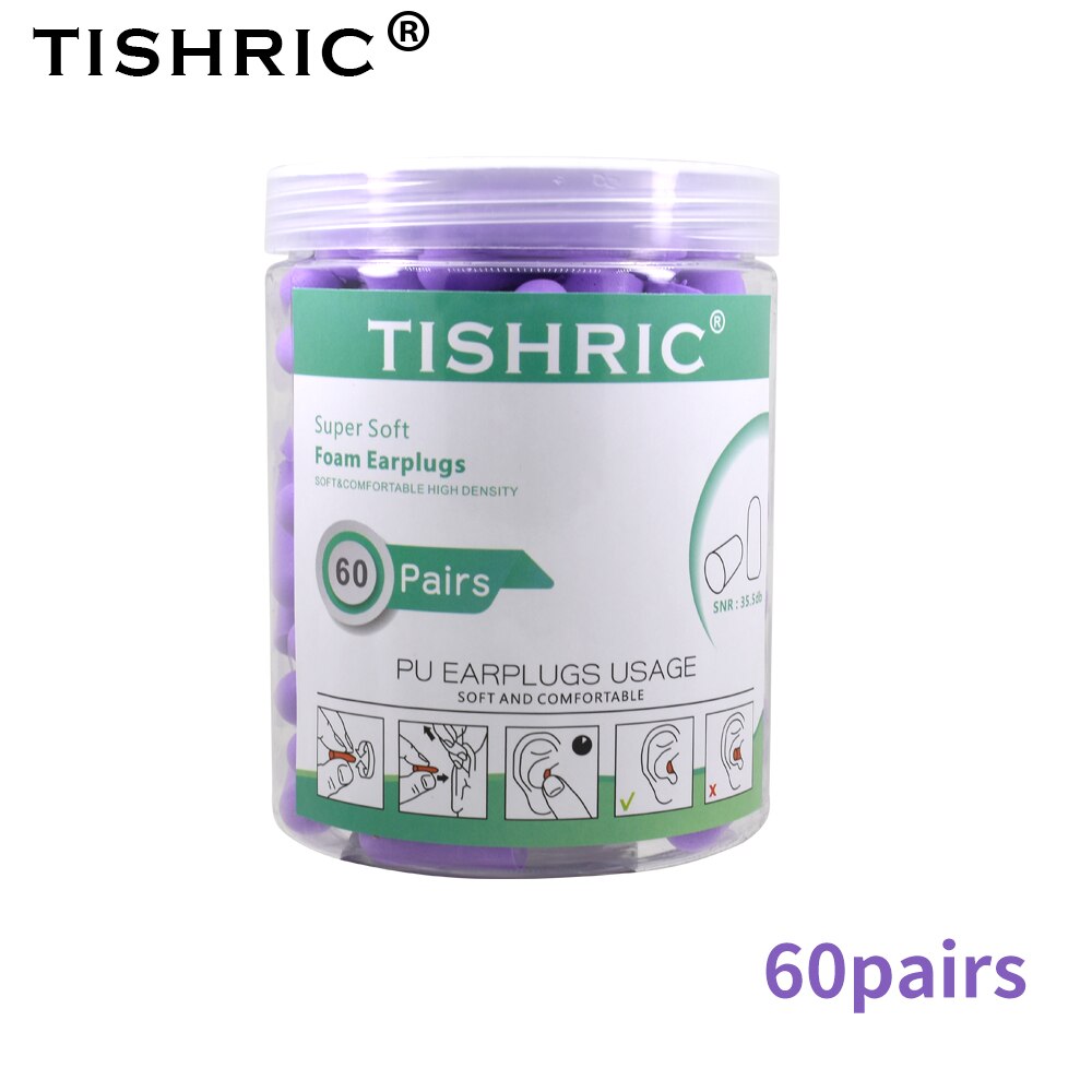 Tishric 60 paar anti-geluid oordopjes, geluidsreductie, slaap oordopjes, slaap oordopjes, oordopjes tegen lawaai: 60 paarse oordopjes