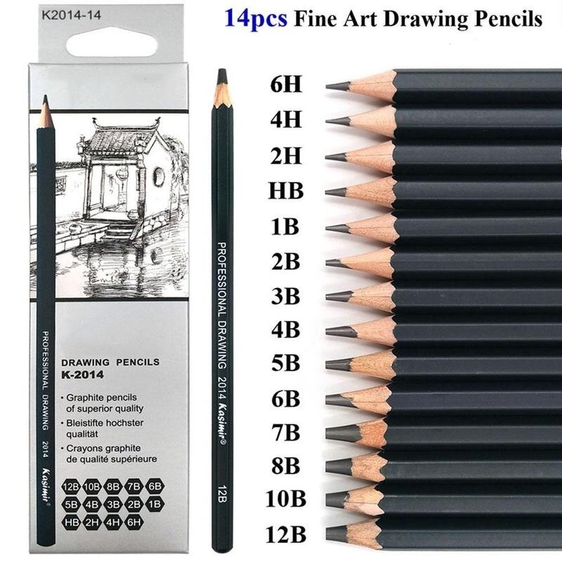 14 Teile/paket Zeichnung Stift Ultra Feine Linie Marker Tinte Schwarz Skizze Stift 6H 4H 2H HB B 2B 3B 4 B 5B 6B 7B 8B 10B 12B Kunst Marker Bleistift