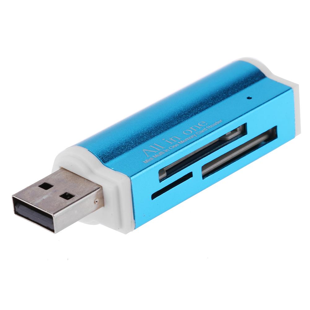1Pcs USB2.0 4 In 1 Aluminium Multi Memory Card Reader Voor Sd/Sdhc/Mini Sd/mmc/Tf Card Multifunctionele Geheugenkaartlezer: Blauw