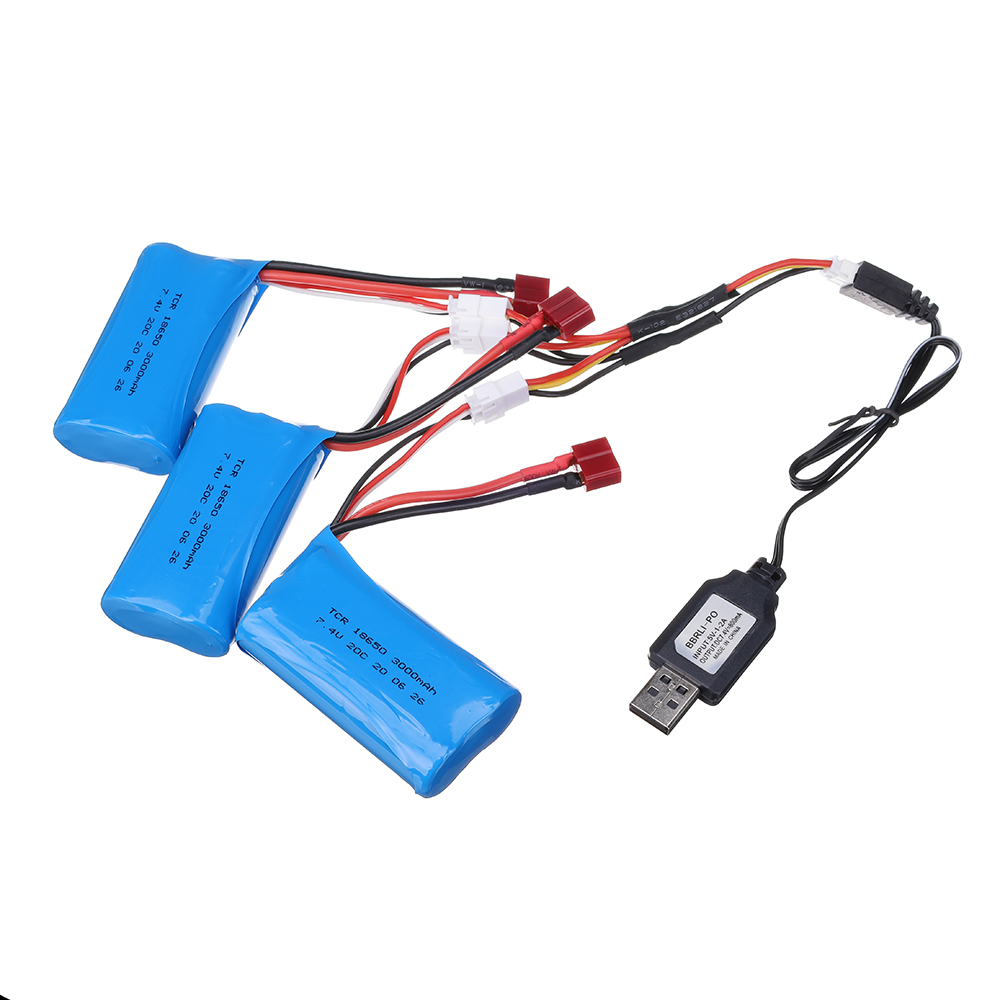 Batería lipo de 7,4 V, 3000mAh, 20c, para Q46, Wltoys 10428 /12428/12423, piezas de repuesto para coche RC, 2s, 7,4 v, 18650, batería y cargador para juguete RC