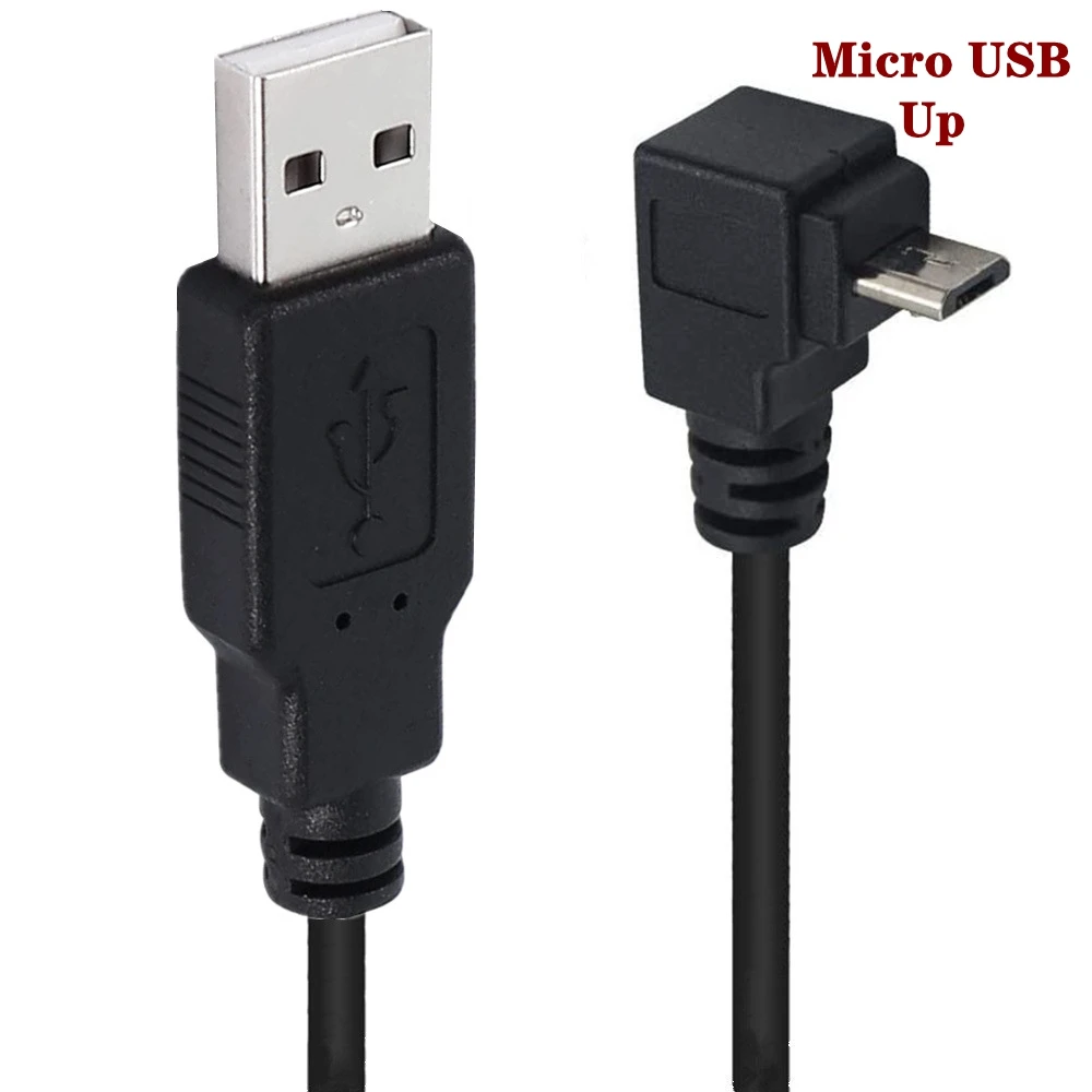 Micro USB/Mini USB 5-pins mannelijke naar USB mannelijke adapter, 90 graden dubbele bocht (omhoog/omlaag/links/rechts), korte kabel 25CM/1M/3M/5M