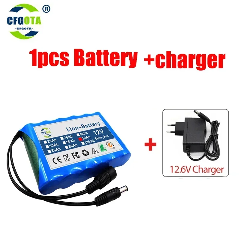 12V 70000mAh Batterie 12,6 Li-Ion 70ah wiederauf ladbare Batterien mit BMS Lithium-Akkus Schutz platine V Ladegerät: Grau