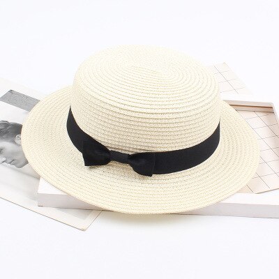 Sombrero de playa Simple de verano para mujer, sombreros casuales para mujer, corbata de lazo con borde plano, sombrero de paja para niñas, sombrero de Sol para deportes de natación, para adultos: white