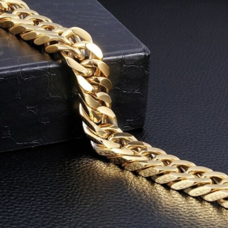 Moda pure gold cubana pulseira masculina aço inoxidável curb cubana chain pulseira para homem e mulher