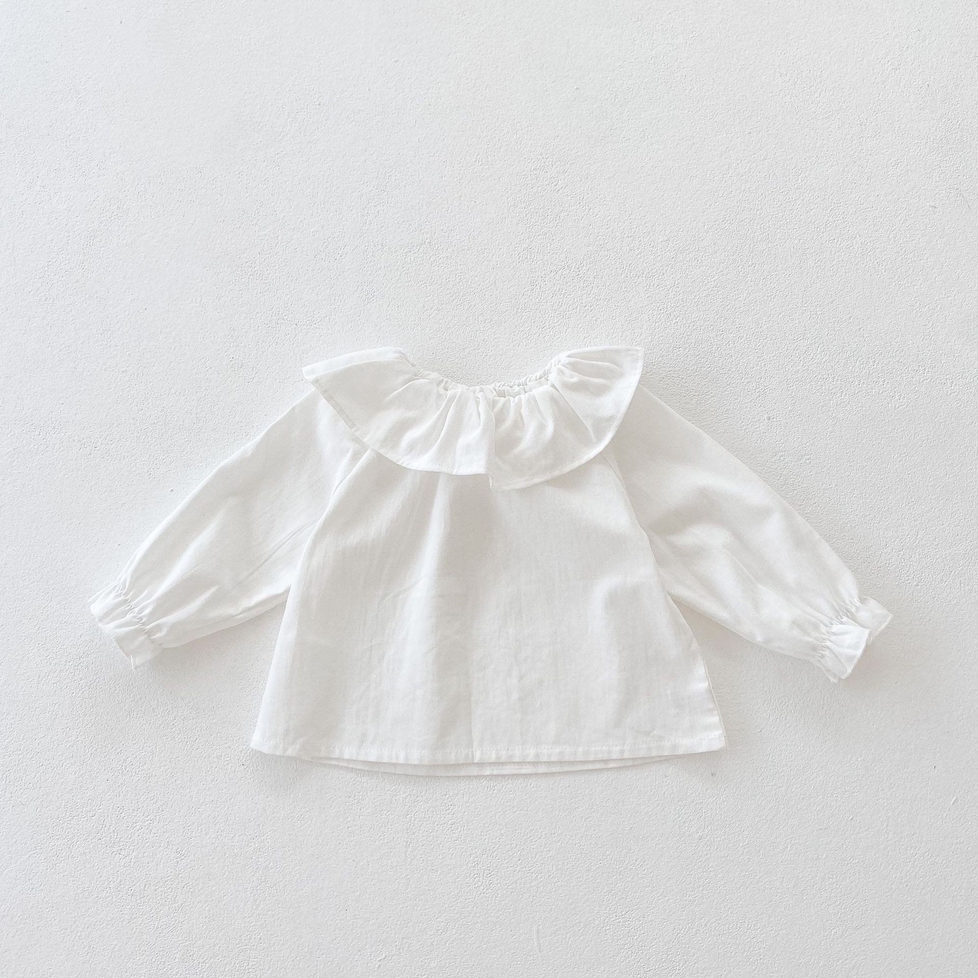 Høst nyfødt baby jenter hvite skjorter volanger krage koreansk stil småbarn barn bluser spedbarn klær ren farge topper