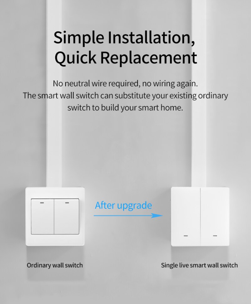 2.4G Smart Wall Switch Single Live wire No-Neutral line Bluetooth Protocol eWeLink APP Control