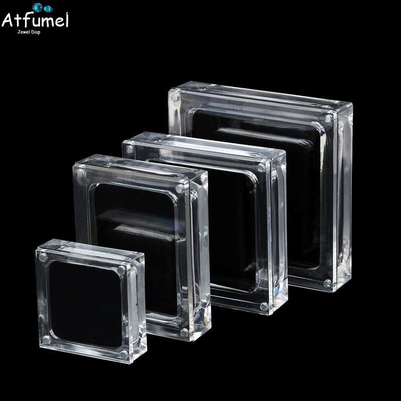 Acrylic Diamond Jewelry Storage Box Transperant Magnet Lid Bracelet Pendant Ring Earring Display Case Gem Stone Box
