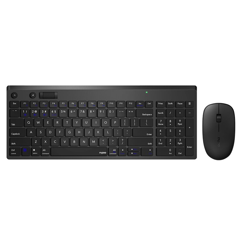 Rapoo 8050GT Multi-mode Silent Wireless Keyboard Mouse Combo Bluetooth 3.0/4.0/2.4G receiver switch between 3 Devices Connection: Black