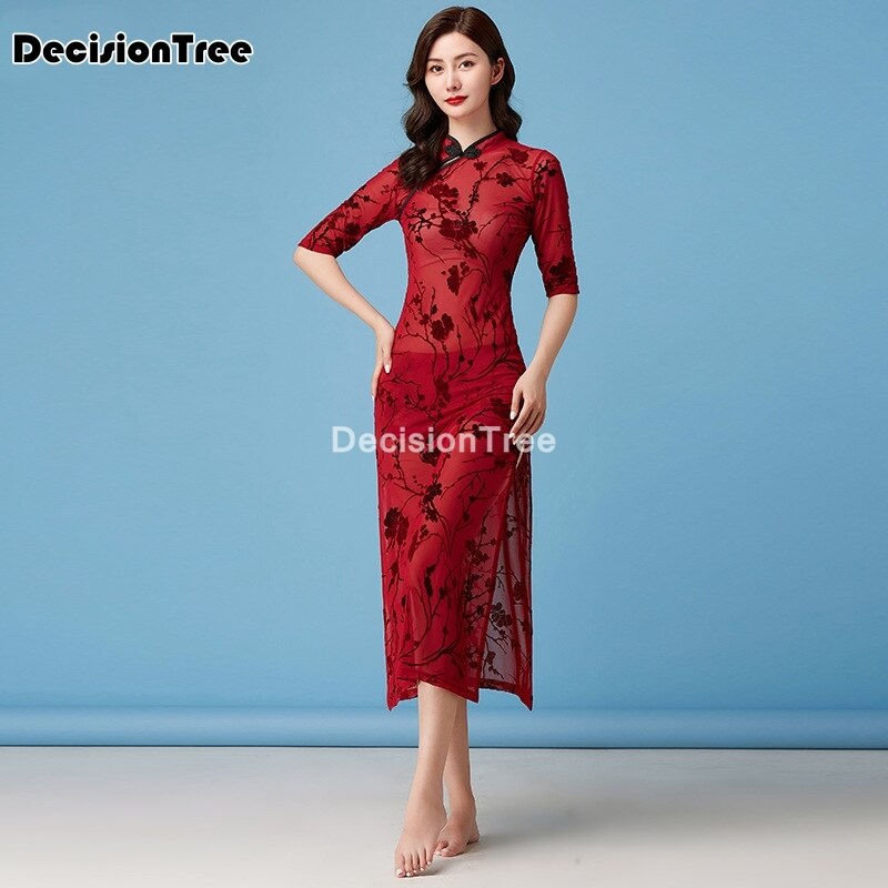 Vestidos de Boda China tradicional para mujer, vestido oriental clásico cheongsam largo qipao chino baile qipao