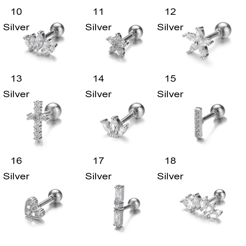 1PC Ear Stud Silver Color CZ Stud Piercing Moon Star Cartilage Earring Tragus Stud Helix Cartilage Piercing Jewelry