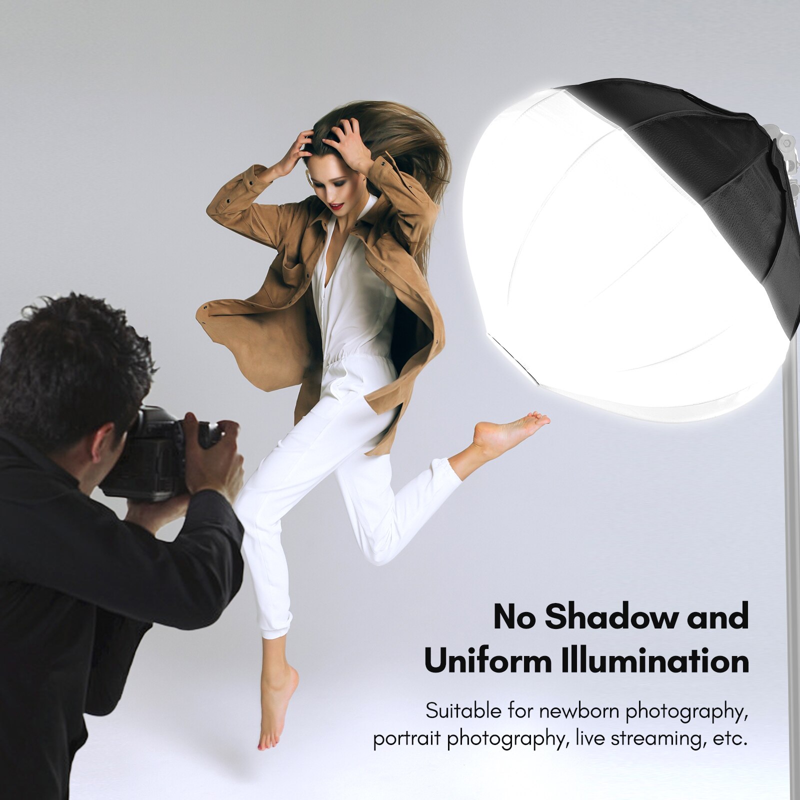 Softbox esférico plegable de 50cm, Softbox de instalación rápida con enchufe E27 para estudio de fotografía y vídeo, accesorio de iluminación