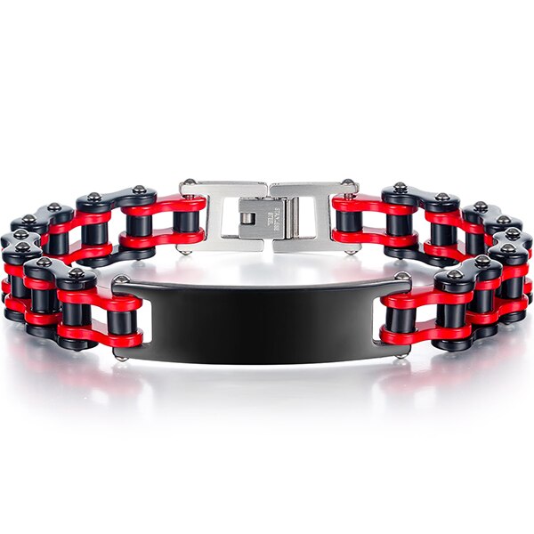 Motorcycle Chain Bracelet For Men Black Red Stainless Steel Bicycle Jewelry 9.05 Inches Rock And Roll Man Bracelets: Black Red