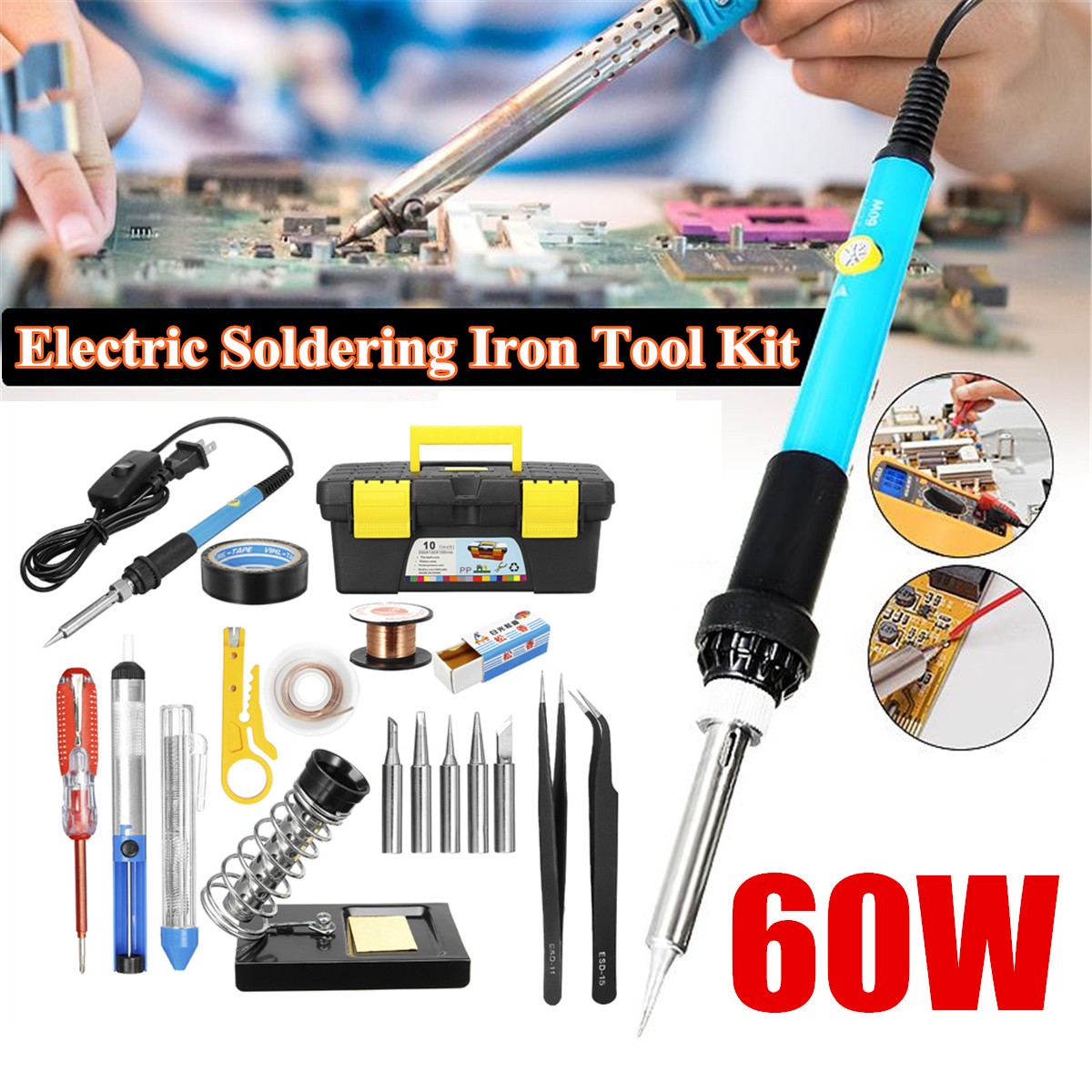 17PCS/Set 60W 110V 220V Soldering Iron Kit Electric Adjustable Temperature Soldering Iron With Soldering Iron Tips Stand Tools