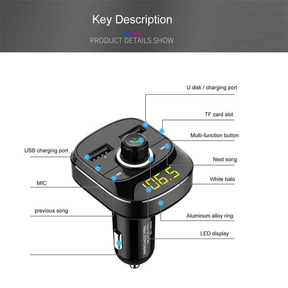 Fm modulator bil  mp3 spiller bluetooth fm sender kit håndfri 3.1a dual usb bil type-c lader