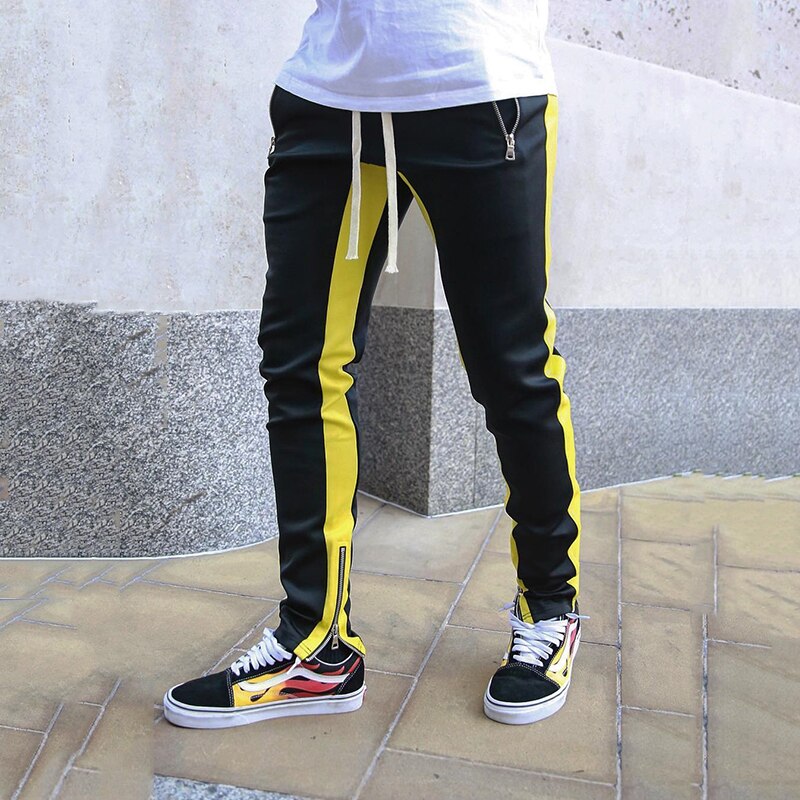 Joggers haremsbukser mænd patchwork side skinny pencil pant joggers streetwear efterår sweatpants casual tights joggingbukser mænd: Xxl (80-90kg) / Gul