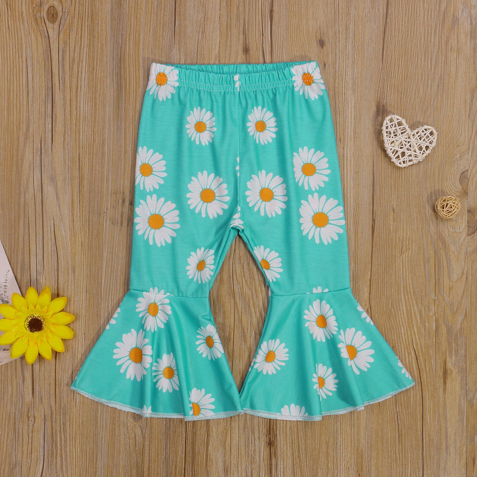Pantalones acampanados para niñas pequeñas, pantalones con estampado de Margarita, cintura elástica, Fondo de campana, 0-3T