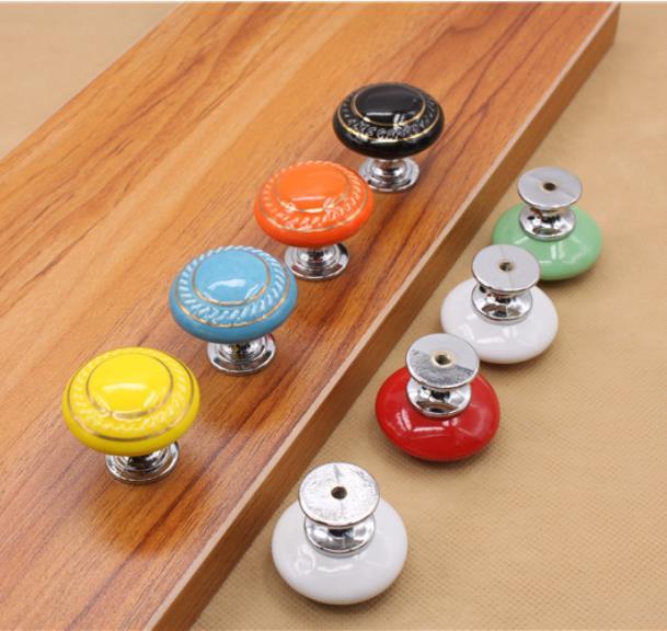Ceramic Dresser Knob Drawer Pulls Handles Colorful Cabinet Knobs / Kitchen Furniture Hardware Green Red Blue Yellow Black White