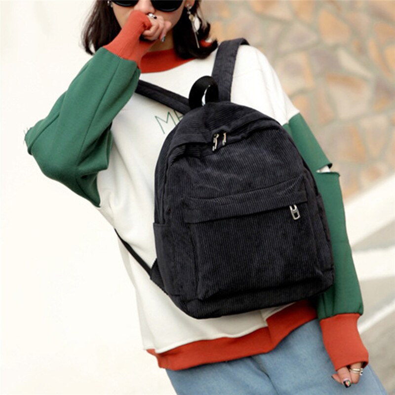 Estilo de tecido macio mochila feminina veludo veludo mochila escolar para adolescente menina listrado