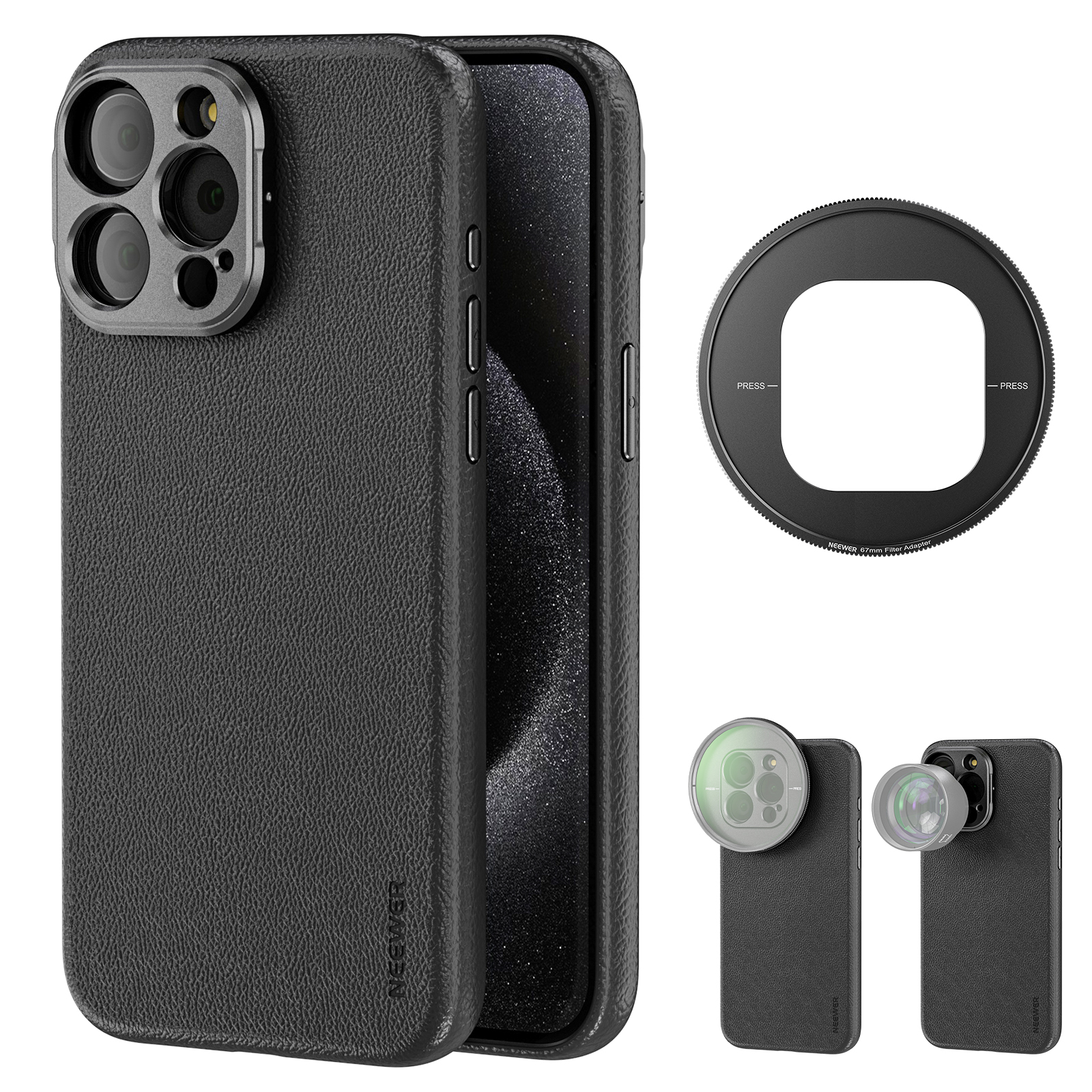 Neewer coque de téléphone pour Iphone 16/15 Pro Max, TPU + PC étui de protection robuste avec plaque arrière d'objectif 17mm plate-forme de cage de téléphone en cuir: Orange