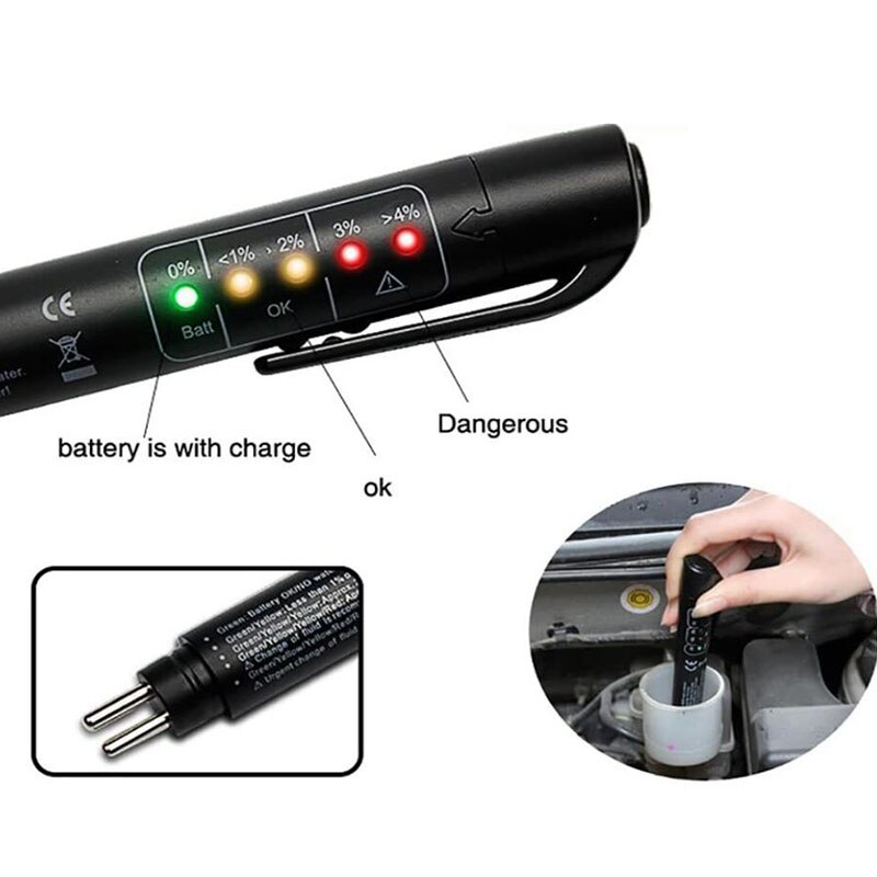 Brake Fluid Tester 5 LED Auto Diagnostic Brakes Testing Pen Portable Vehicle Auto for DOT3 DOT4