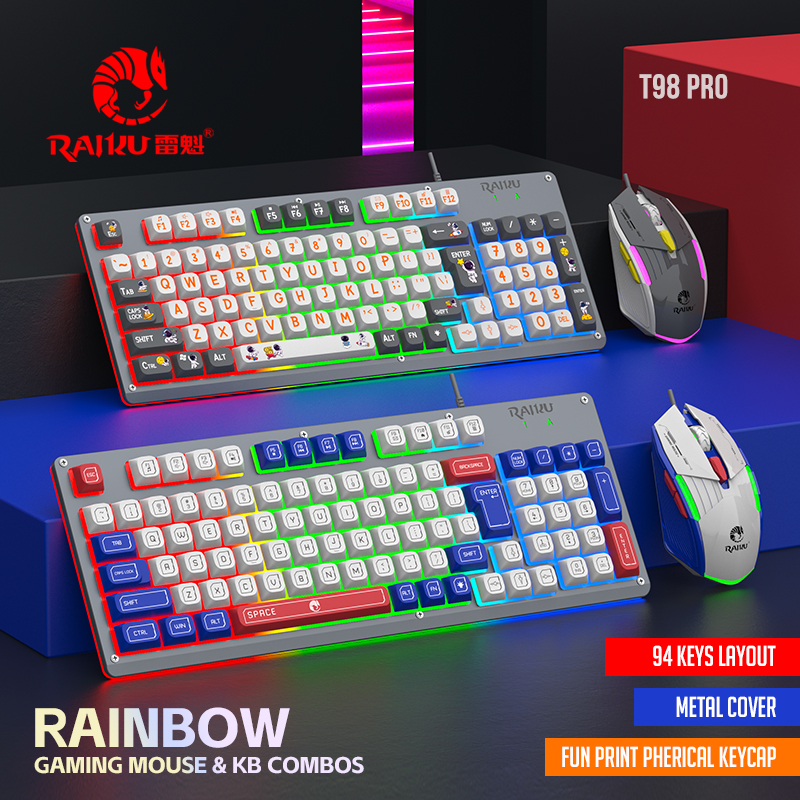 Gaming-Tastatur-Maus-Set im Mecha-Stil, kabelgebunden, Regenbogen-Glühen, Hintergrundbeleuchtung, 98 Tasten, Metallplatte, Laptop-Desktop
