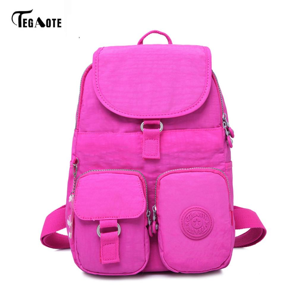 TEGAOTE School Backpack for Teenage Girls Mochila Feminine Backpacks Women Solid Famous Nylon Casual Laptop Bagpack Female: Hot pink