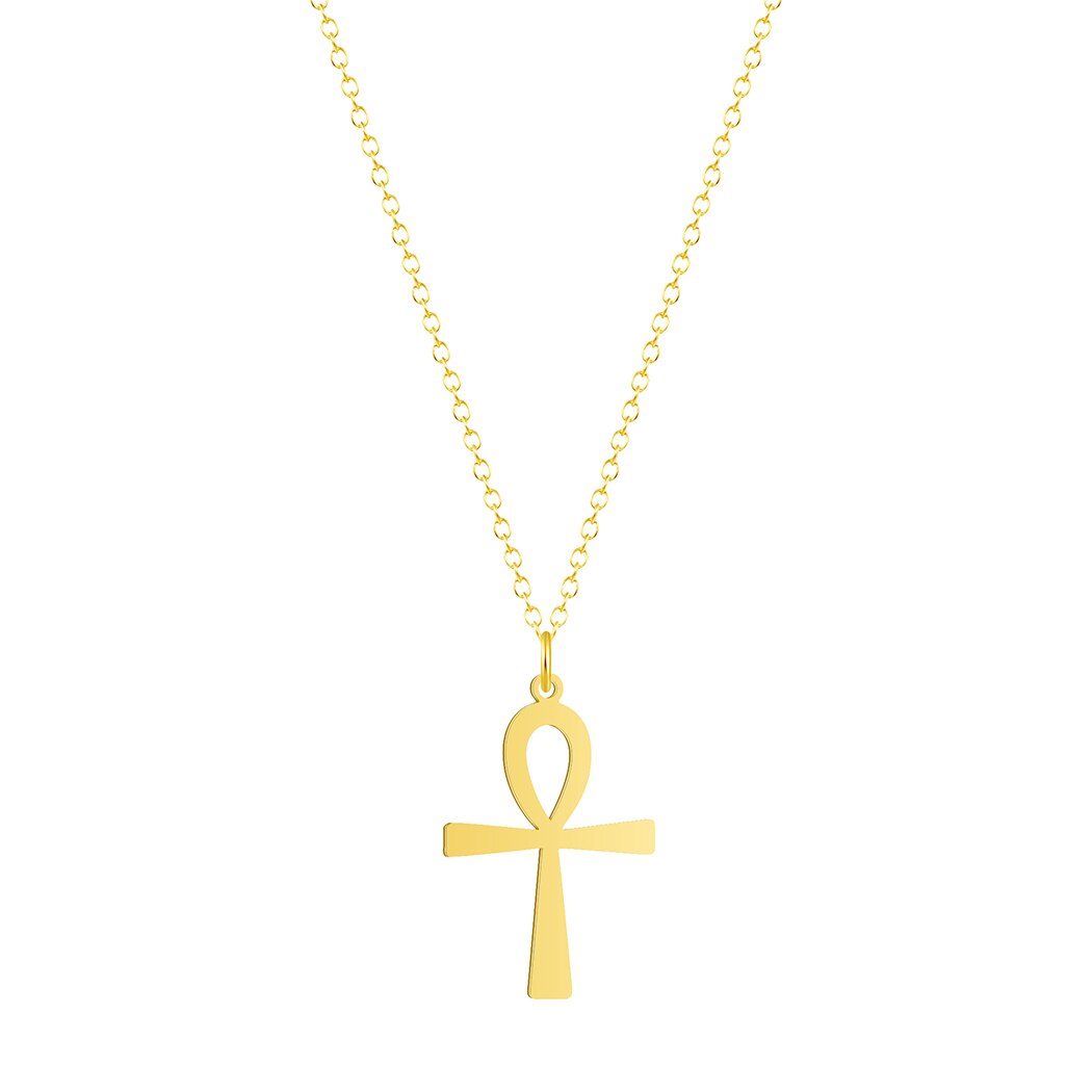 Kinitial Religion Ägyptischen Ankh Kreuz Halsketten Anhänger für Frauen Edelstahl Symbol des Lebens Halsketten Schmuck Schmuckstück: Gold-farbe