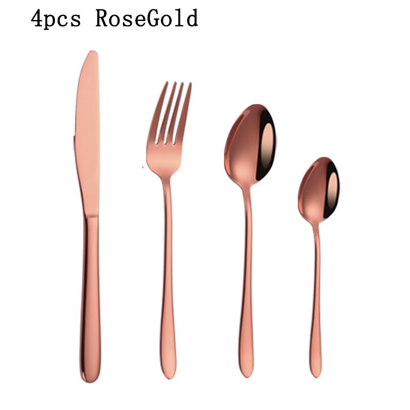 Flatware Forks Knives Spoons Stainless Steel Silverware Set Cutlery Sets Tea Spoon Dinner Wedding Dinnerware Steel Mirror Polish: 4pcs Rosegold