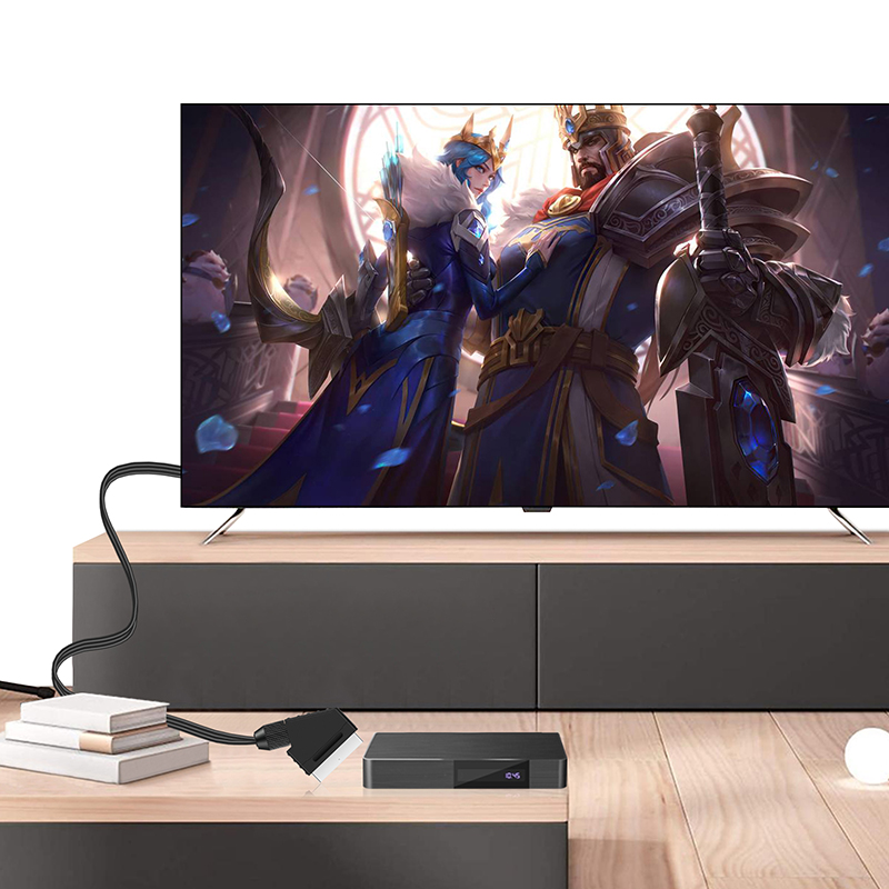 SCART zu HDMI-kompatibel Konverter Kabel 720P/1080P Schalter SCART in HD out Video Audio Konverter Adapter, für Sky Box STB Stecker