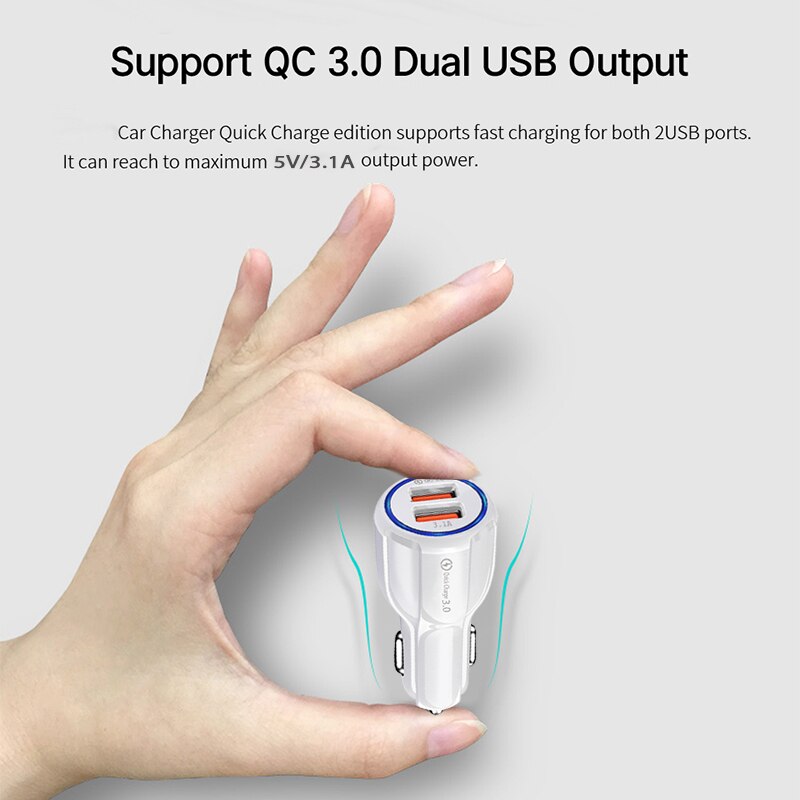 Snel Opladen 5V 3.1A 3.0 2 Port Usb Car Charger Qc 3.0 9V 12V Autolader Snel laadstroom Mobiele Telefoon Travel Adapter Xedain