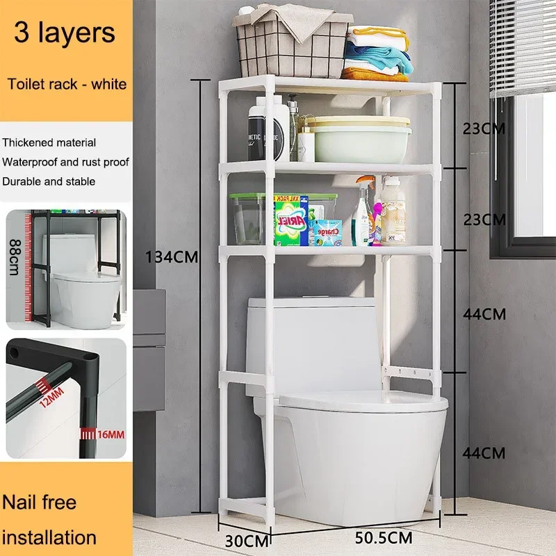Badezimmer-Aufbewahrungsregal über dem Toilettenregal, mehrschichtiger, platzsparender Organizer, multifunktionales Toiletten-Aufbewahrungsregal zum Aufhängen ein der Zauberstab: Weiß