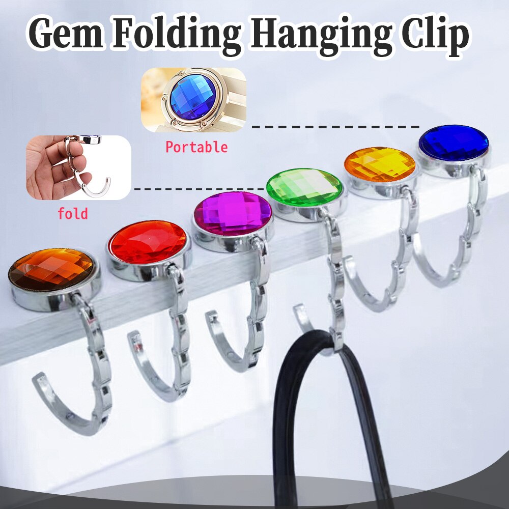 practical Portable Folding Table Desk Hanging Clip Crystal Alloy Purse Handbag Bag Hanger Hook Holder Desk Hanging Hook