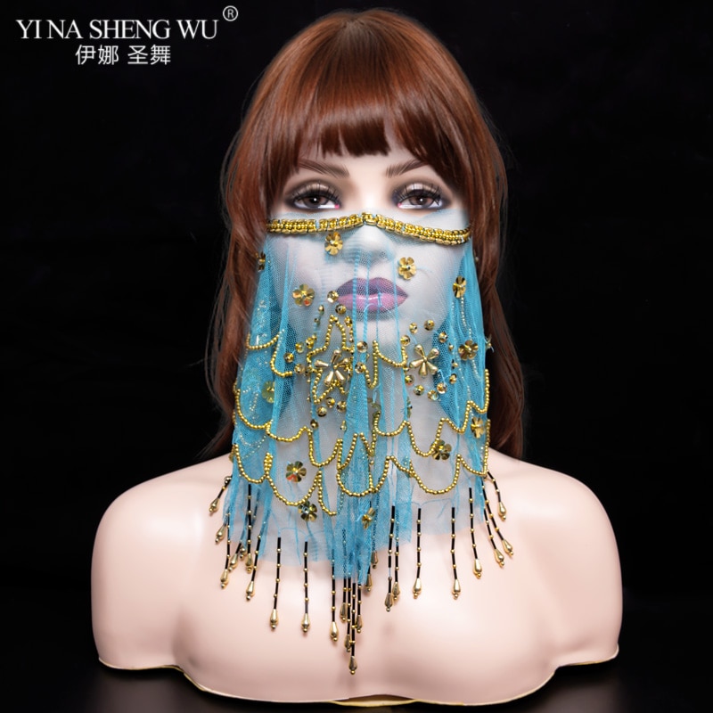 Women Bellydance Face Veil Cheap Indian Belly Dance Face Veil Tribal Belly Dancing Veils 9 Colors Available