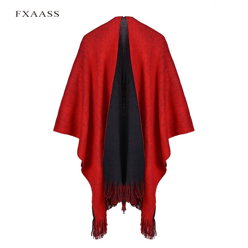 Fxaass efterår/vinter sjal solid poncho dame tørklæde stole luksus akryltørklæder varm dobbeltside: 03