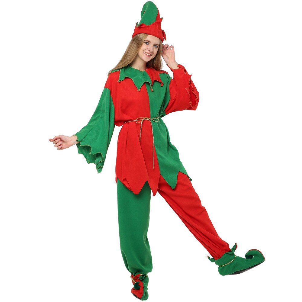 Eraspooky Unisex Plus Size Christmas Elf Cosplay Santa Claus Costume Santa Helper Suits For Adult Men Women Year Fancy Dress