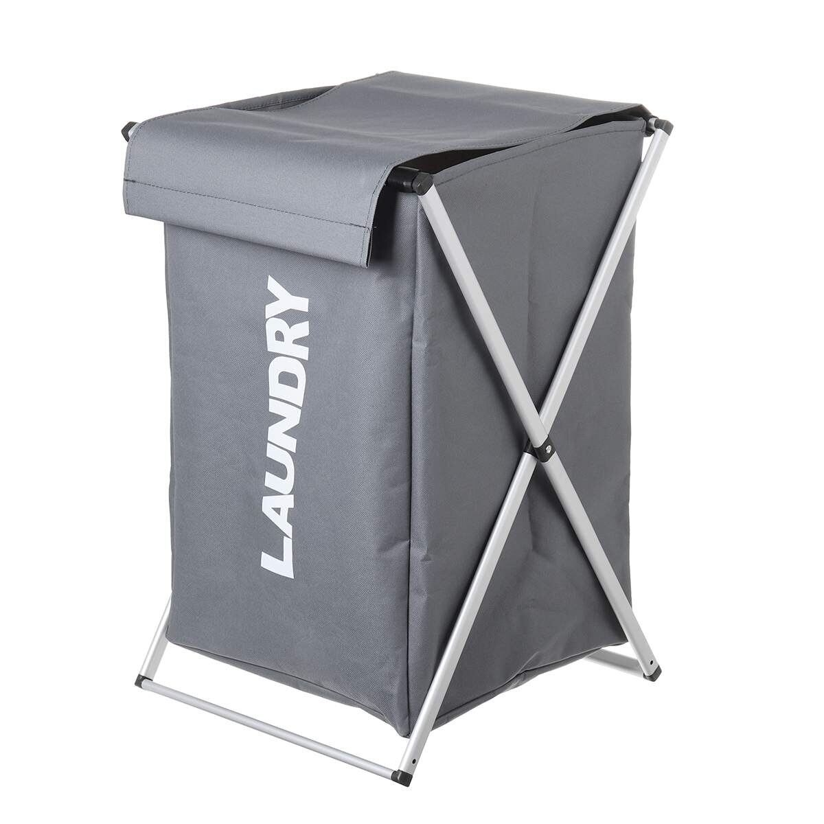 X Shape Folding Laundry Basket With Handle Collapsible 2 Section 600D Oxford Laundry Hamper Dirty Clothes Organizer Sorter Bag: 1 Grid Dark Gray