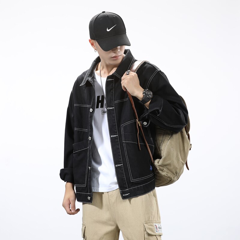 Syys denim takki miehille japanilainen trendi vaatteet napit takit paita streetwear teinien rock ja hip hop cargo takki
