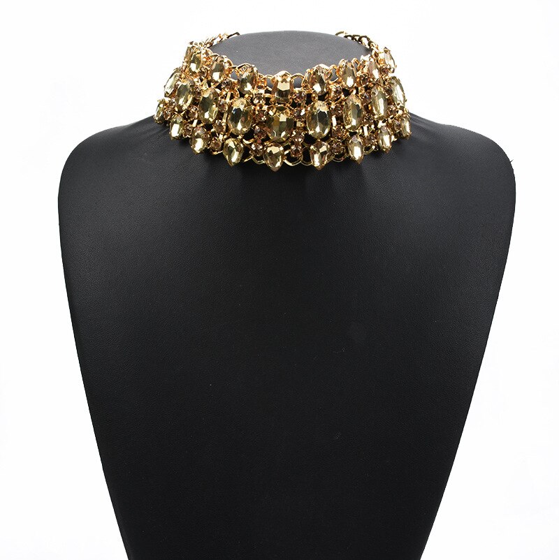 Luxury Multilayer Crystal Rhinestones Choker Necklace Women Indian Ethnic Statement Large Collar Necklace Jewelry: Plating Gun