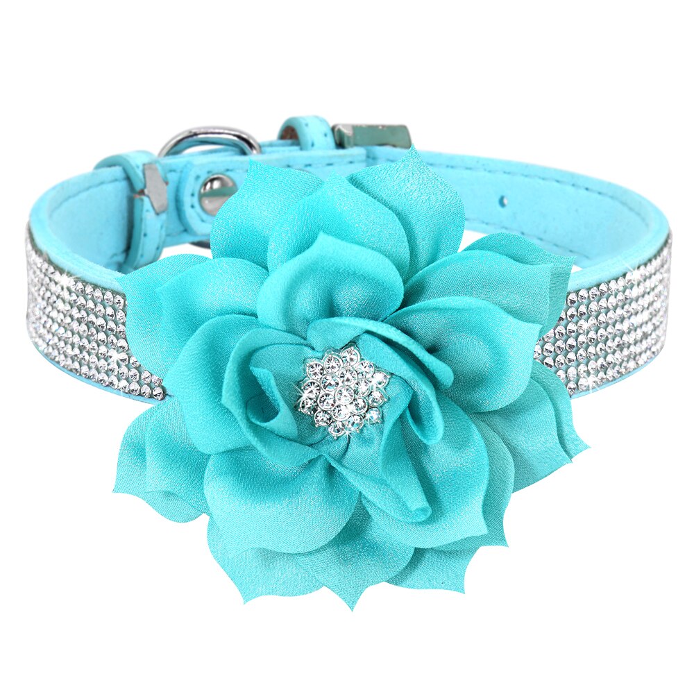 Bling Strass Halsband Met Bloem Accessoire Zachte Suède Kat Puppy Halsbanden Ketting Voor Small Medium Honden Katten: L / Black