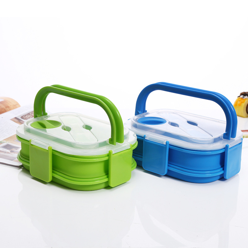 Dubbellaagse siliconen opvouwbare bentobox 1600ml magnetron lunchbox opvouwbare voedselcontainer lunchbox