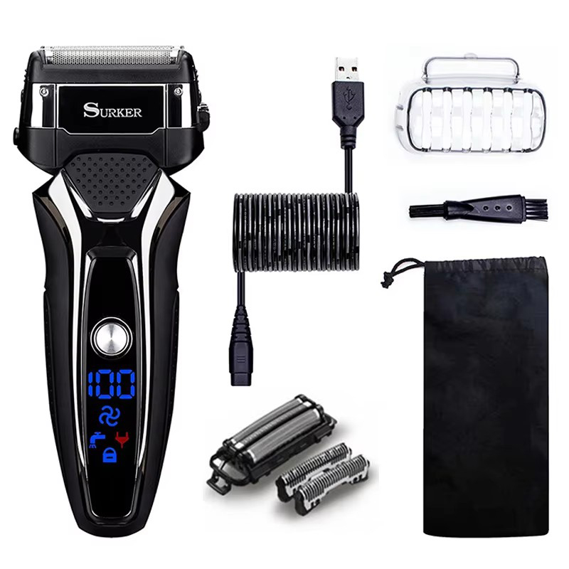 Nat Droog Oplaadbare Elektrische Scheerapparaat Voor Mannen Facial Baard Elektrische Scheermes Stoppels 3-Blade Systeem Scheren Machine Wasbaar: Rood