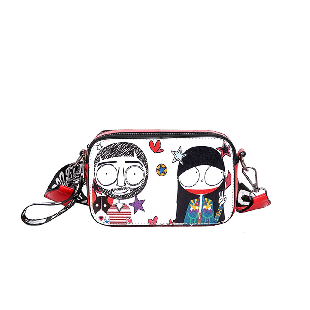 Été en cuir PU femmes sac de messager carré Graffiti sac à bandoulière épaisse sangle bandoulière sac à main Mini sac #35: Default Title